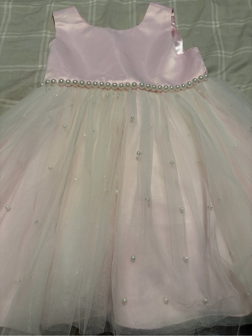American Princess Pale Pink Pearl-Trim Tulle Dress